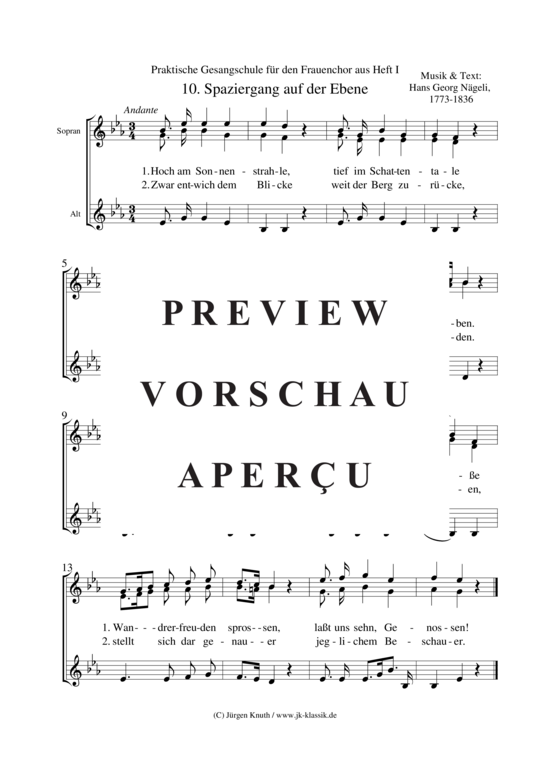 Spaziergang auf der Ebene (Frauenchor SSA) (Frauenchor) von Hans Georg N geli