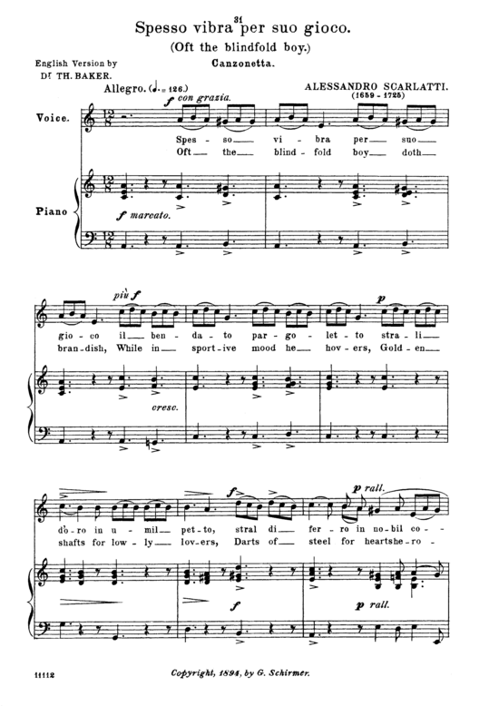Spesso vibra per suo gioco (Gesang tief + Klavier) (Klavier  Gesang tief) von Alessandro Scarlatti