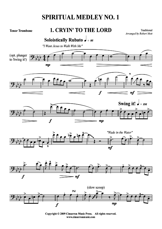 Spiritual Medley Nr. 1 4 S auml tze (Posaune Solo) (Bariton Posaune (Solo)) von Traditional