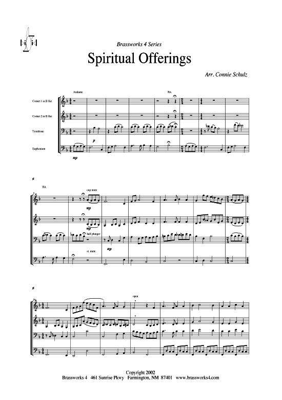 Spiritual Offerings (2xTromp in B C Horn in F (Pos) Pos) (Quartett (Blech Brass)) von Traditional (arr. Schulz)