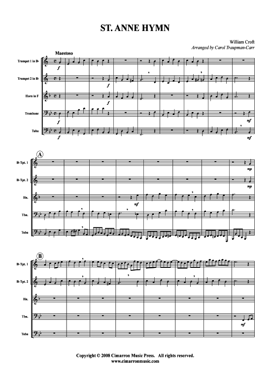 St. Anne Hymn (2x Tromp in B Horn Pos Pos) (Quartett (Blech Brass)) von Croft W
