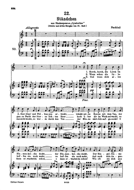 St auml ndchen D.889 Horch horch die Lerch (Gesang hoch + Klavier) (Klavier  Gesang hoch) von Franz Schubert