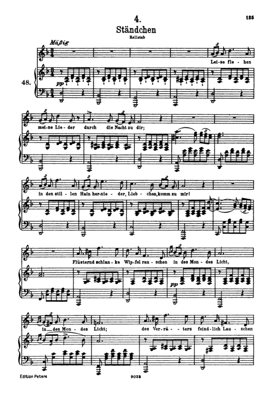 St auml ndchen D.957-4 Leise flehen meine Lieder (Schwanengesang) (Gesang hoch + Klavier) (Klavier  Gesang hoch) von Franz Schubert