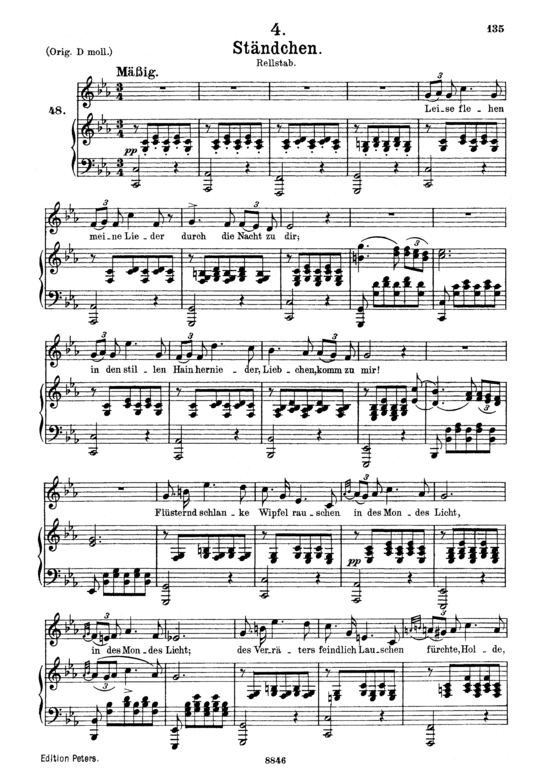 St auml ndchen D.957-4 Leise flehen meine Lieder (Schwanengesang) (Gesang mittel + Klavier) (Klavier  Gesang mittel) von Schubert Franz