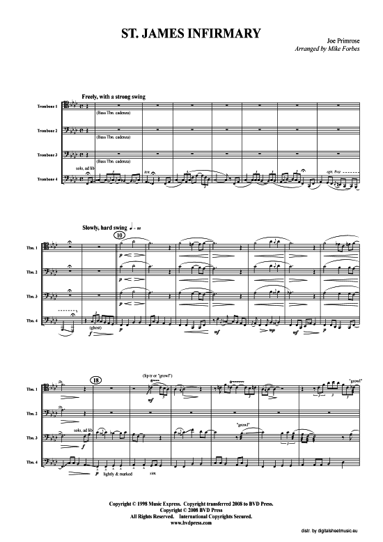 St. James Infirmary (Posaunen-Quartett) (Quartett (Posaune)) von Traditional (arr. Forbes)