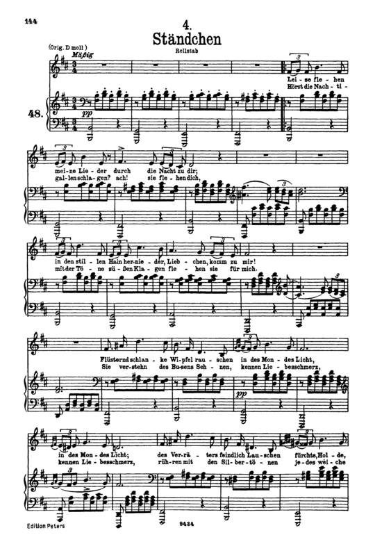 St ndchen D.957-4 Leise fliehen meine lieder (Schwanengesang) (Gesang tief + Klavier) (Klavier  Gesang tief) von Franz Schubert