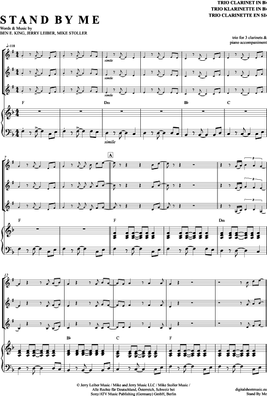 Stand By Me (Klarinetten Trio + Klavier) (Trio (Klarinette)) von Ben E. King