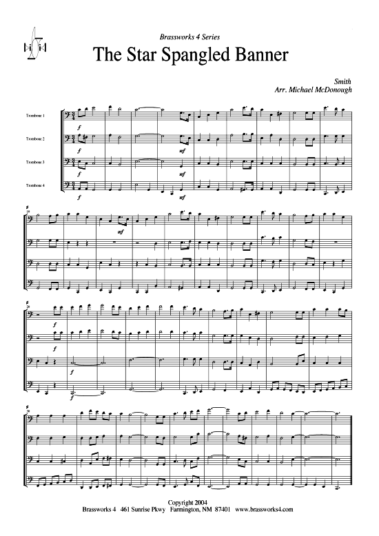 Star Spangled Banner The (Posaunen-Quartett) (Quartett (Posaune)) von John Stafford Smith
