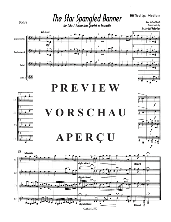 Star Spangled Banner (Tuba Quartett EETT) (Quartett (Tuba)) von J. S. Smith