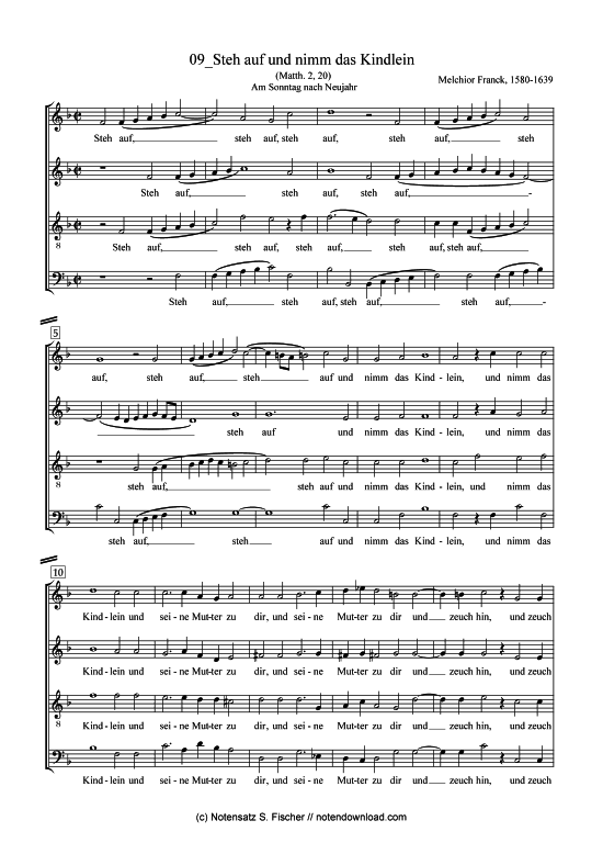 Steh auf und nimm das Kindlein (Gemischter Chor) (Gemischter Chor) von Melchior Franck (1580-1639)