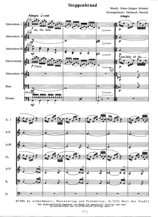 Steppenbrand (Akkordeonorchster Partitur) (Akkordeonorchester) von Hans-J uuml rgen Schmid (Orchesterst uuml ck)