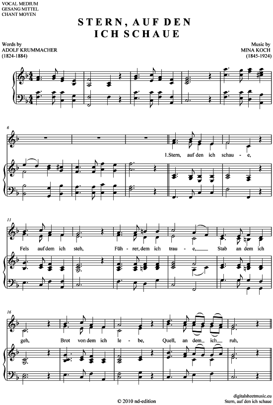 Stern auf den ich schaue (1-2 st. mittel bis F ) (Klavier  Gesang) von Mina Koch (1845-1924)