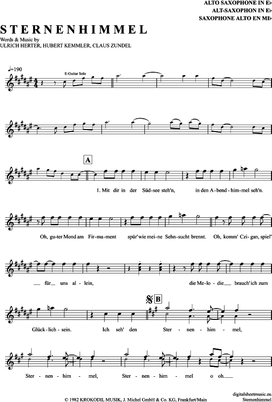 Sternenhimmel (Alt-Sax) (Alt Saxophon) von Hubert Kah