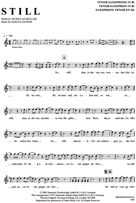 Still (Tenor-Sax) (Tenor Saxophon) von Jupiter Jones