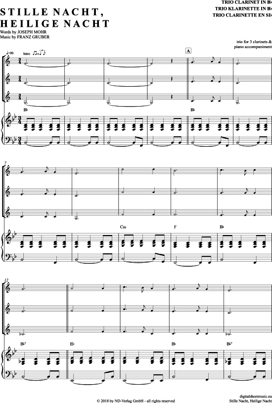 Stille Nacht heilige Nacht (Klarinetten Trio + Klavier) (Trio (Klarinette)) von Franz Xaver Gruber