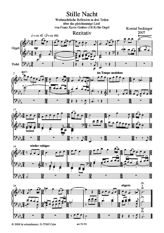 Stille Nacht (Orgel Solo) (Orgel Solo) von Konrad Seckinger (Reflexion in drei Teilen)