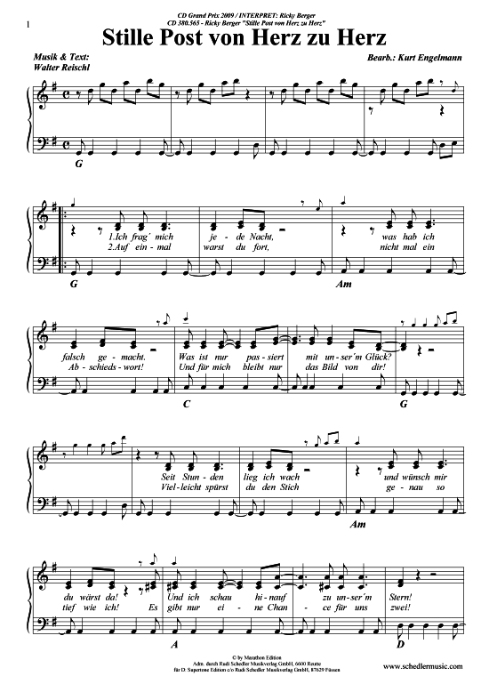 Stille Post von Herz zu Herz (Klavier + Gesang) (Klavier Gesang  Gitarre) von Ricky Berger