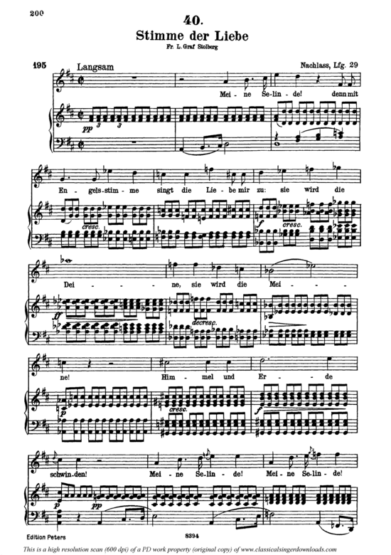 Stimme der Liebe D.412 (Gesang hoch + Klavier) (Klavier  Gesang hoch) von Schubert Franz