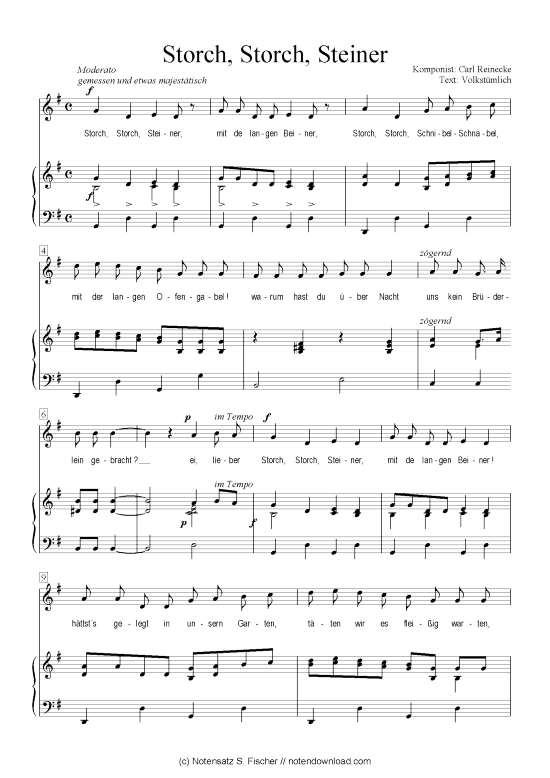Storch Storch Steiner (Klavier + Gesang) (Klavier  Gesang) von Carl Reinecke  Volkst mlich