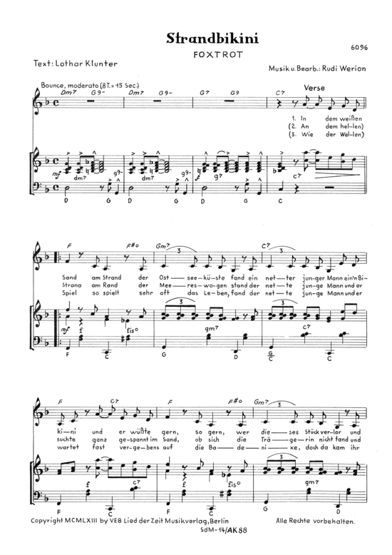 Strandbikini (Klavier + Gesang) (Klavier Gesang  Gitarre) von 1963