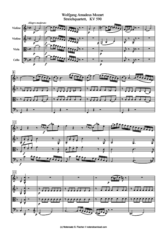 Streichquartett KV 590 (nur Partitur) (Quartett (Streicher)) von Wolfgang Amadeus Mozart (1756-1791)