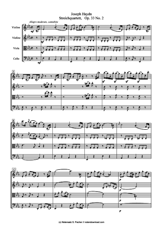 Streichquartett op. 33 Nr. 2 (nur Partitur) (Quartett (Streicher)) von Joseph Haydn (1732-1809)