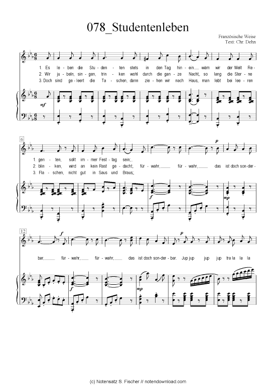 Studentenleben (Klavier + Gesang) (Klavier  Gesang) von Franz sische Weise  Chr. Dehn