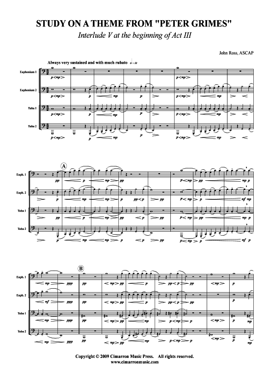 Study on a theme from Peter Grimes (Tuba Quartett 2x Bariton 2xTuba) (Quartett (Tuba)) von John Ross