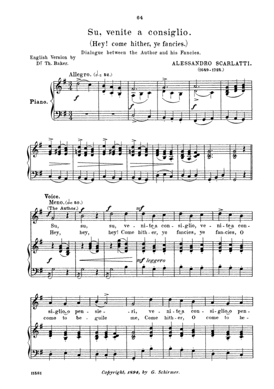 Su venite a consiglio (Gesang hoch + Klavier) (Klavier  Gesang hoch) von Alessandro Scarlatti