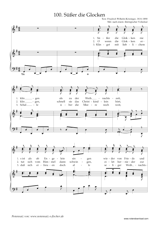 S er die Glocken (Klavier + Gesang) (Klavier  Gesang) von Weihnachtslied aus Th ringen