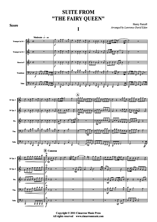 Suite aus quot Fairy Queen quot (Blechbl auml serquintett) (Quintett (Blech Brass)) von Henry Purcell