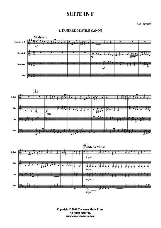 Suite in F (2x Tromp in B Horn Pos Pos) (Quartett (Blech Brass)) von Kenneth Friedrich