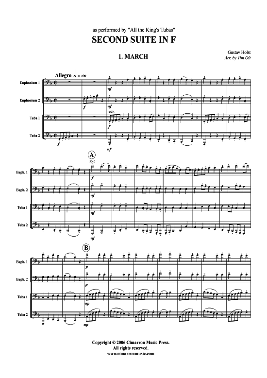 Suite in F- 4 S auml tze (Tuba Quartett 2x Bariton 2xTuba) (Quartett (Tuba)) von Gustav Holst