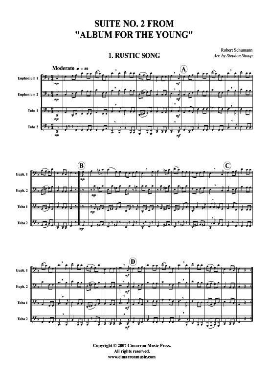 Suite Nr. 2 (Tuba Quartett 2x Bariton 2xTuba) (Quartett (Tuba)) von Robert Schumann (aus Album f uuml r die Jugend)