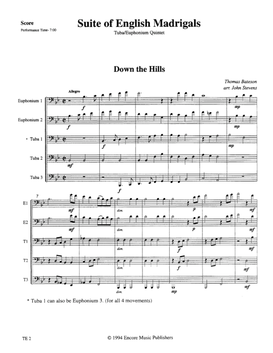 Suite of English Madrigals (Tuba Quintett EETTT) (Quintett (Tuba)) von Verschiedene Verfasser