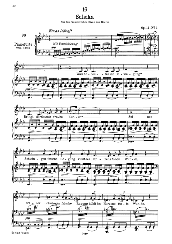 Suleika I D.720 Was bedeutet die Bewegung (Gesang tief + Klavier) (Klavier  Gesang tief) von Franz Schubert