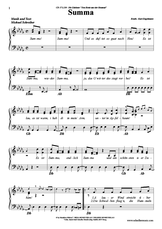Summa (Klavier + Gesang) (Klavier Gesang  Gitarre) von Die Edlseer