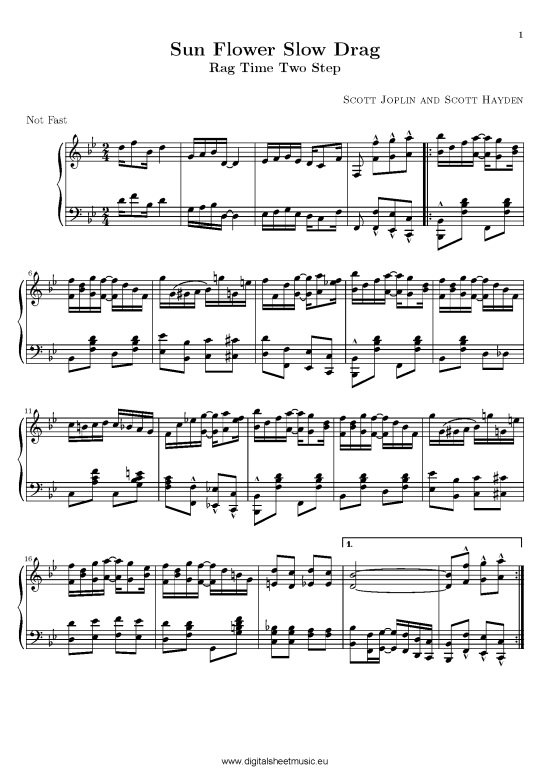 Sun Flower Slow Drag (Klavier solo) (Klavier Solo) von Scott Joplin (1868-1917)