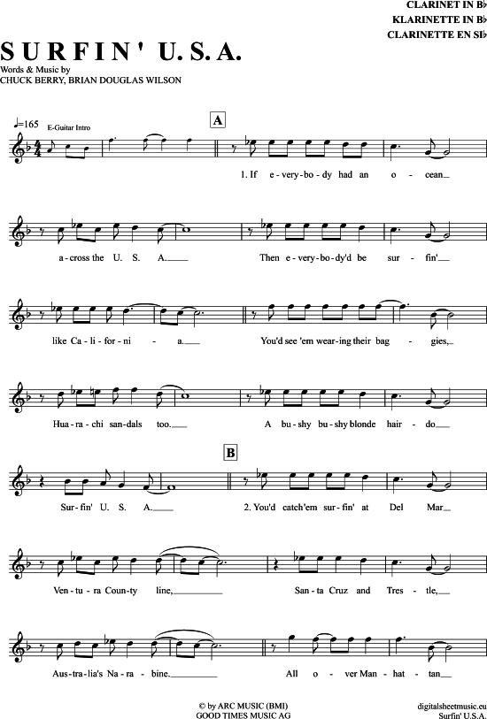 Surfin U.S.A. (Klarinette in B) (Klarinette) von Beach Boys