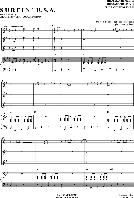 Surfin USA (Saxophon Trio AAA(T) + Klavier) (Trio (Saxophon)) von Beach Boys