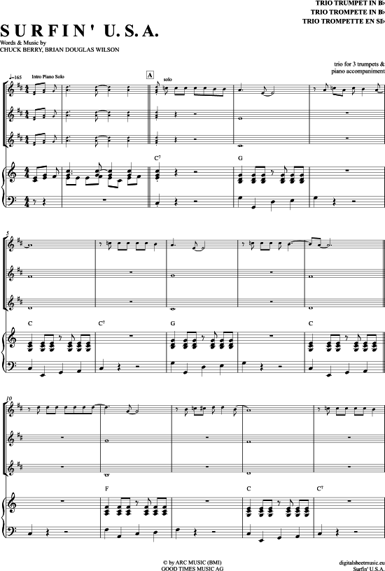 Surfin USA (Trompeten Trio + Klavier) (Trio (Trompete)) von Beach Boys