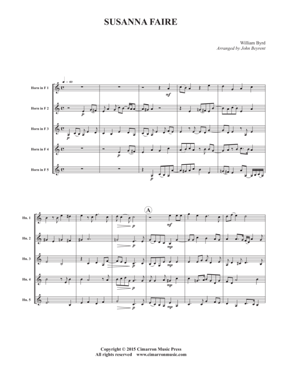 Susanna Faire (Horn Quintett) (Quintett (Horn)) von William Byrd