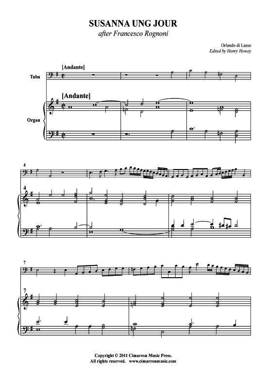 Susanna Ung Jour (Tuba + Klavier) (Klavier  Tuba) von Orlando di Lasso
