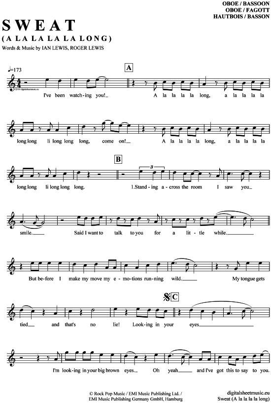 Sweat (A la la la la long) (Oboe  Fagott) (Oboe Fagott) von Mehrzad  Mark Medlock