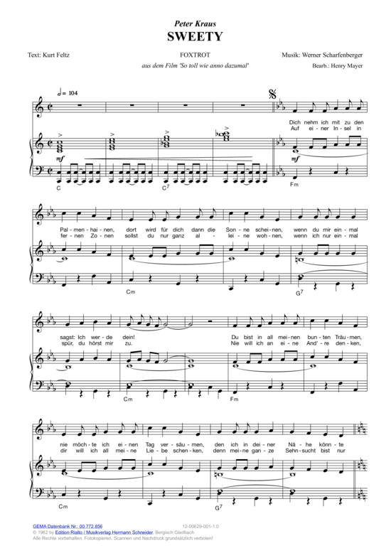 Sweety (Klavier + Gesang) (Klavier Gesang  Gitarre) von Peter Kraus