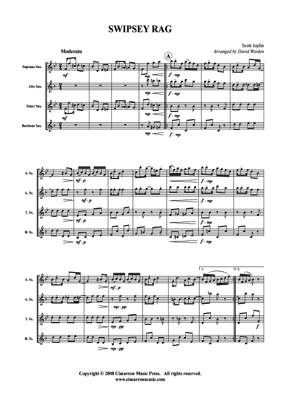 Swipesy Cake Walk (Saxophon-Quartett SATB) (Quartett (Saxophon)) von Scott Joplin