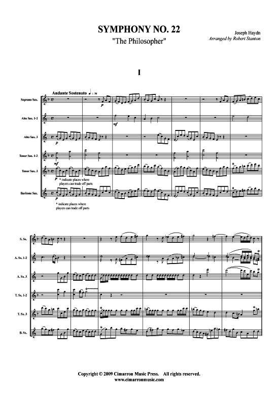 Symphonie Nr. 22 1.Satz (Saxophon-Ensemble) (Ensemble (Holzbl ser)) von Franz Joseph Haydn