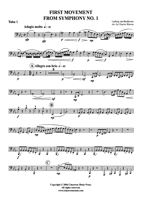 Symphony Nr. 1 1.Satz (Tuba-Ensemble Bariton Pos+Tuba) (Ensemble (Blechbl ser)) von Ludwig van Beethoven