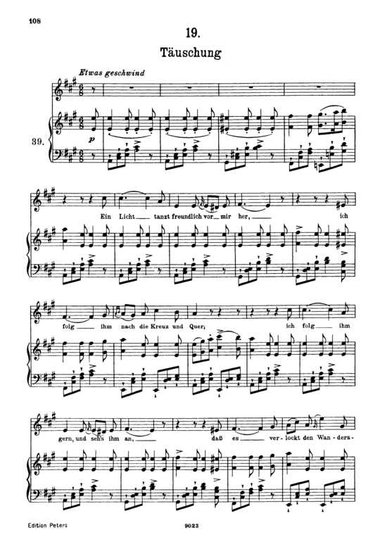 T auml uschung D.911-19 (Winterreise) (Gesang hoch + Klavier) (Klavier  Gesang hoch) von Franz Schubert
