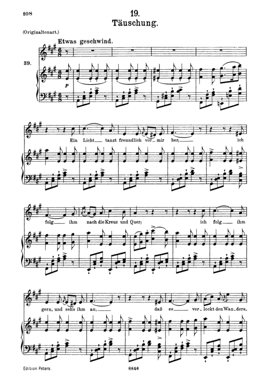 T auml uschung D.911-19 (Winterreise) (Gesang mittel + Klavier) (Klavier  Gesang mittel) von Franz Schubert